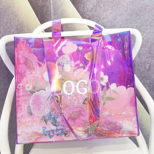 กระเป๋าหิ้วพีวีซีสีชมพูแบบโฮโลแกรม พิมพ์ลายสีสันสดใส  กระเป๋าช้อปปิ้ง  กระเป๋าชายหาดกันน้ำ  กระเป๋าบรรจุภัณฑ์ - Product Image 4