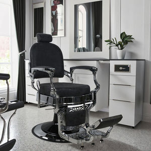 Black <b>Retro</b> Reversible Luxury Golden Barber <b>Chair</b> Customizable Leather for Modern Salon Furniture for Barber Shops - Product Image 6