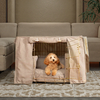 Couverture de caisse de chien de style moderne et écologique pour les petites races Caisses en métal de confidentialité à motif solide Plateau en plastique Cages pour animaux de compagnie Maisons