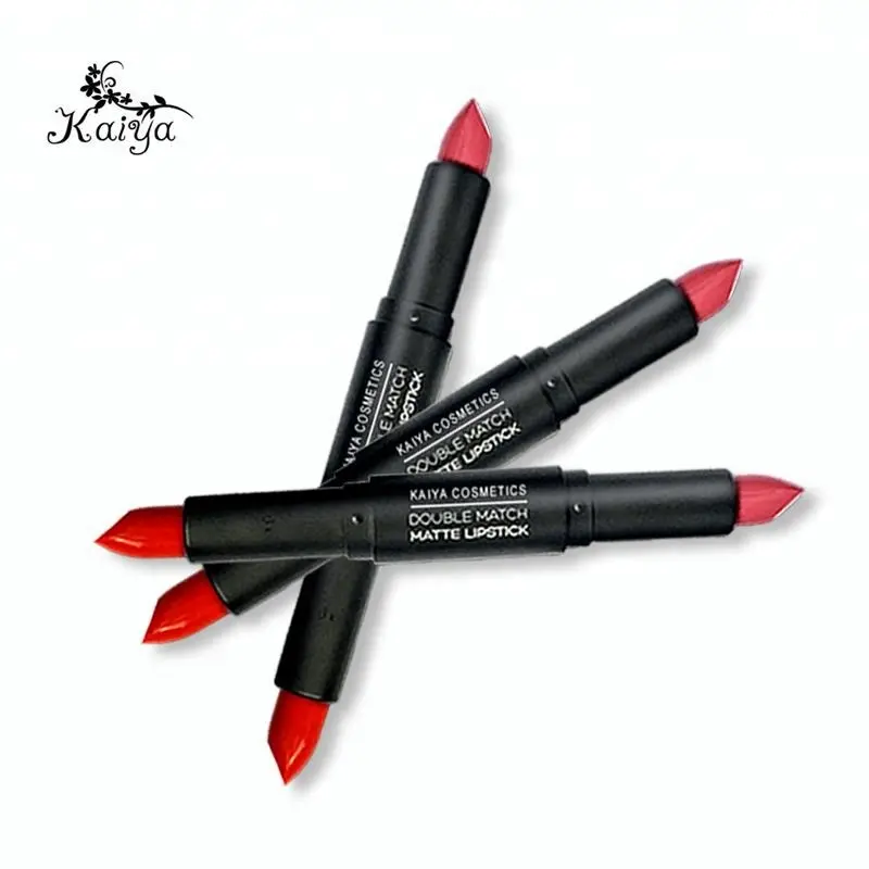 Batom 2 em 1 para maquiagem labial vermelha e sedosa, batom fosco vegano com logotipo personalizado, caneta de borracha para lábios longa e impermeável de duas cores
