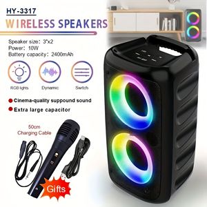 HY-3317 Portable Wireless Karaoke <strong>Speaker</strong> RGB LED Lighting <strong>Microphone</strong> Integrated Sound Audio System Home KTV Party Battery Power - Product Image 3