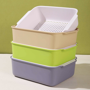 Creative Square Double Layer Plastic Drain <b>Basket</b> L Size <b>Stackable</b> Kitchen Draining Rack - Product Image 1