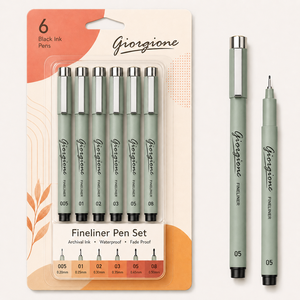ชุดปากกาฟินไลเนอร์สีดำ 6 ด้าม ยี่ห้อ Giorgione แห้งเร็ว <span class=keywords><strong>ไม่</strong></span>ซีดจาง เหมาะสำหรับศิลปิน นักเรียน และนักออกแบบ - Product Image 1