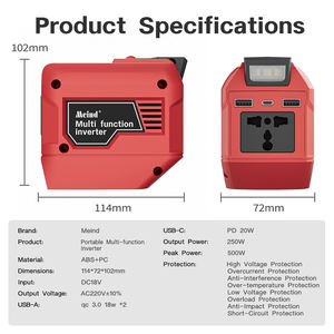 <span class=keywords><strong>Convertisseur</strong></span> de puissance tout-en-un 250W <span class=keywords><strong>220V</strong></span> compatible <span class=keywords><strong>avec</strong></span> la <span class=keywords><strong>batterie</strong></span> Mil Waukee 18V pour téléphone, ordinateur portable, tablette, appareil photo, haut-parleur, ventilateurs - Product Image 4