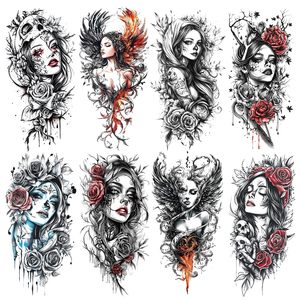 Nuevo Diseño 3D, Tatuajes Temporales Realistas Negros, León de Fuego, Tigre, Lobo, Flor, Calavera, Halloween, Tatuajes Falsos de Media Manga, Pegatinas - Product Image 1