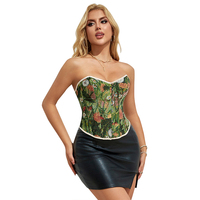 Daisy Overbust Corset Slim Fit Huile Imprimé Fleur Bustier Top Vintage Vert Burlesque Corselet