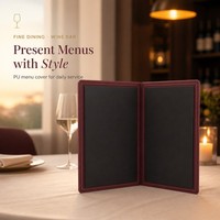 Porte-menu en cuir PU bordeaux avec cadre doré, pour restaurant et bar