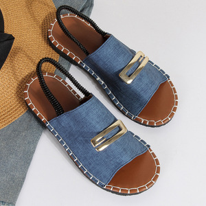 Sandalias Planas de Playa Bordadas con Hebilla Grande y Superficie de Tela, con Banda Elástica de Una Correa, para Mujeres y Señoras, Novedad de Verano - Product Image 5