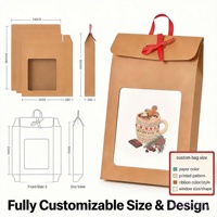 Sac cadeau de luxe personnalisé en papier kraft avec fenêtre, ruban rouge et nœud papillon pour biscuits faits main, pâtisserie USA