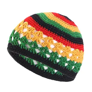 新しいソリッドコットン女性男性帽子イスラムビーニーKufi帽子かぎ針編み手作りウィッグキャップ