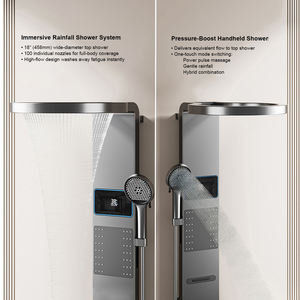 Système de panneau de douche gris intelligent-<span class=keywords><strong>Colonne</strong></span> cascade en aluminium Mélangeur de douche thermostatique à trois voies avec bec et éclairage d'ambiance LED - Product Image 3