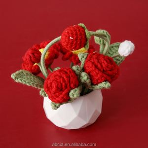Artificial Flowers Handmade Knitted Yarn Crochet Floral Rose <b>Baskets</b> for Home Decor - Product Image 6