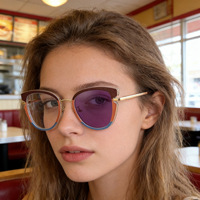 Lunettes photochromiques anti-lumière bleue œil de chat pour femmes, monture rétro en métal mixte et PC, anti-fatigue oculaire, pour usage quotidien