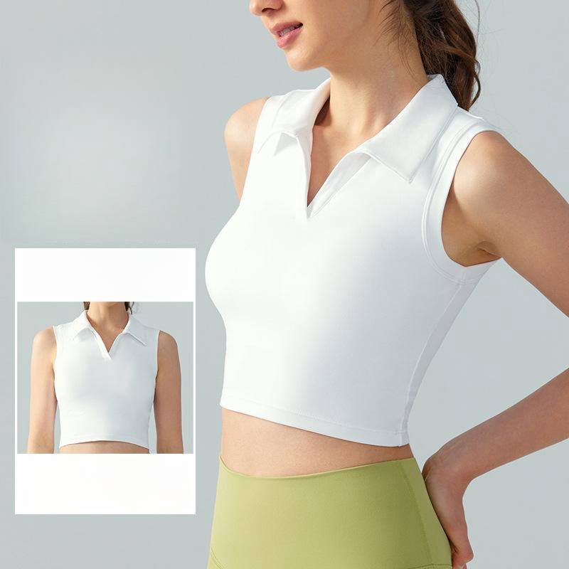 Private Label Double Layers Built In Yoga Tops Breathable V Collars Vests Quick Dry Girls Workout Gym Shirts Pilates Wear