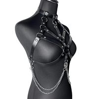 Harnais en cuir PU noir pour femme, style punk, avec chaînes de poitrine, soutien-gorge cage réglable à lanières, résistant à l'eau, pour festivals et clubs