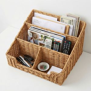 New and Popular Genuine Rattan Woven Desktop File Storage <b>Basket</b> Desk Accessories - Product Image 1