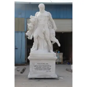 Outdoor Garden Ancient White Marble Greek Hercules and Cerberus Statue