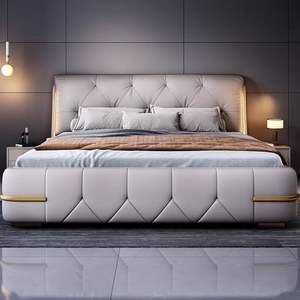 कारखाने की कीमत आधुनिक लक्जरी बेडरूम फर्नीचर बड़े डबल बेड फ्रेम चमड़े सेट भंडारण प्रकाश के साथ नरम अप-होल्स्टेड बेड - Product Image 1