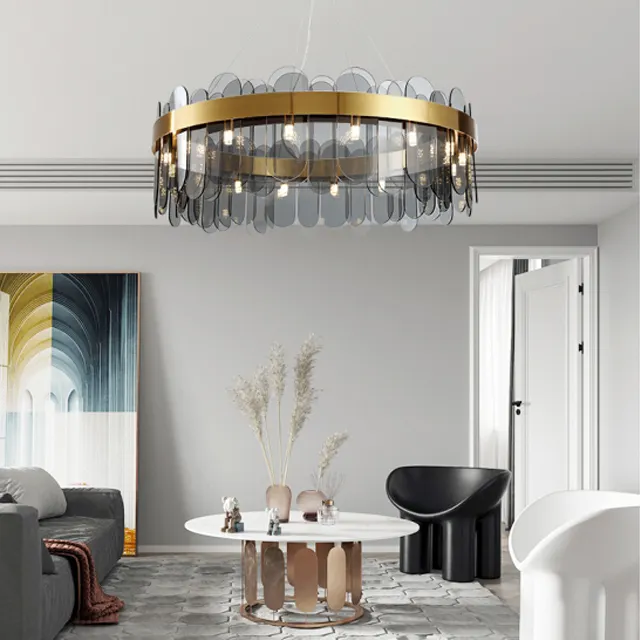 Luxury indoor grey round Living room crystal chandeliers pendant lights