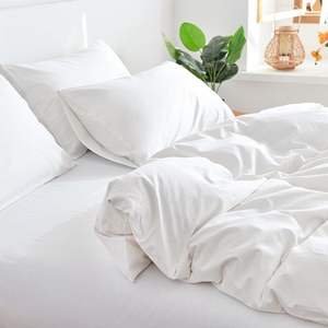 Color sólido Blanco 100% Algodón 4 piezas Edredón Funda nórdica Queen King Size Hotel Juego de cama Proveedor - Product Image 4