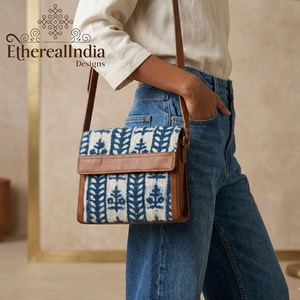 Handmade Eco Friendly Indigo Block Print Clutch with Zipper Closure and Two Shoulder Straps Cotton <b>Rug</b> <b>Boho</b> Purse - Product Image 4