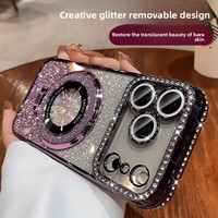 Étui de téléphone portable de luxe avec support magnétique en diamant scintillant et protection complète de l'objectif pour iPhone 18 17 16 15 14 13 12 11 Pro Max