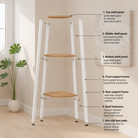 Étagère d'angle moderne en bois à 4 niveaux pour rangement et présentation de bibelots dans le salon