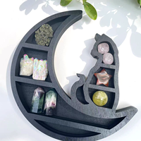 Offre Spéciale de pierre de guérison de roche naturelle spirituelle chat dans la lune quartz support en bois support en cristal ornements de pierres précieuses en cristal