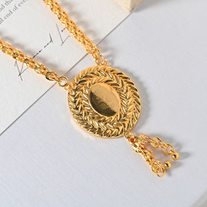 Charm <strong>Coin</strong> Pendant 18K Gold Plated Retro Laurel Wreath Oval Pendant <strong>Necklace</strong> Trendy Statement Bridal Jewelry for Women - Product Image 4