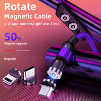 Kabel Charger Magnetik Ponsel A-BST 1m 3.3ft 2m 6.6ft 540 Derajat 3 in 1 Kabel Usb Magnetik Led Hitam Merah Ungu