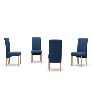 Set di 4 sedie da pranzo in tessuto blu e legno, design ergonomico, stile moderno e contemporaneo, mobili per la casa - Product Image 1