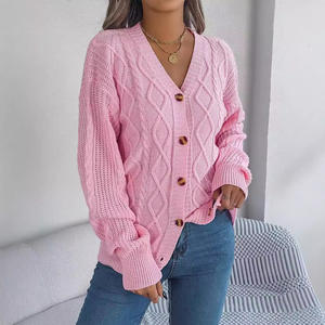 2025 Cardigan Casual <span class=keywords><strong>con</strong></span> scollo a V da <span class=keywords><strong>donna</strong></span> autunno inverno top in stile europeo <span class=keywords><strong>con</strong></span> bottoni intrecciati in acrilico - Product Image 2