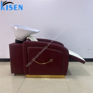 Kisen Wholesale Simple Reclining Leather Barber Shop Shampoo Chair <b>Bed</b> with Ceramic Bowl for Beauty Salon - Product Image 3