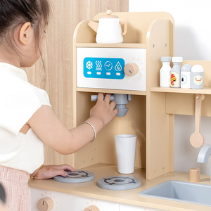 Juego de Cocina de Madera con Efectos de Luz y Sonido, Incluye Refrigerador y <span class=keywords><strong>Utensilios</strong></span>, Juguete Educativo de Simulación de Cocina - Product Image 3