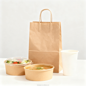 Eco-Friendly Disposable for Certified Kraft Paper <b>Bag</b> Handles Brown for Noodle Soup <b>Delivery</b> Hot Pot Side <b>Food</b> Packaging Custom - Product Image 1
