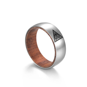 <span class=keywords><strong>Anillo</strong></span> Esférico Plateado de Alta Calidad con Incrustaciones de Madera Sólida, Diseño Personalizado, Joyería Unisex de Acero Inoxidable - Product Image 2