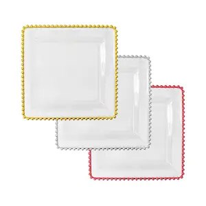 Bulk Wedding Red Gold Silver Rectangle Square Clear Glass Acrylic Plastic Dinner Table Charger Plates for Sale