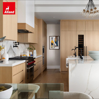 Allandgroup - Armoires de cuisine en bois massif sur mesure, style minimaliste moderne, panneaux plats, placage en chêne blanc scié en coupe, pour ustensiles