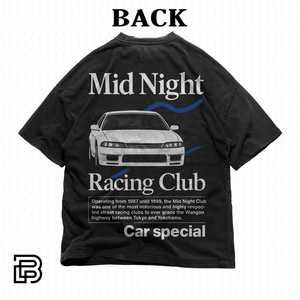 เสื้อยืด Midnight Racing Club สีดำล้างสี ทรงโอเวอร์ไซส์ ทรงบ็อกซี่ ยูนิเซ็กส์ สไตล์ JDM สตรีทแวร์ ลายกราฟิก - Product Image 1