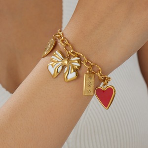 Fashion Charm Bracelet Gold Plated Heart Bow Dragonfly Pendant Women's Jewelry Gift - Product Image 2