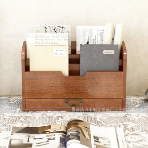 Caja de almacenamiento de madera estilo cajón, organizador rectangular de oficina para escritorio, papelería, libros, carpetas, revistas - Product Image 1