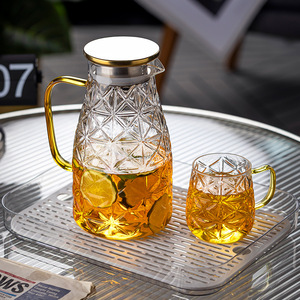 Tianxing Glass Water Pitcher <b>Set</b> 1800Ml With 350Ml Cup <b>Beverage</b> <b>Serving</b> <b>Set</b> High Temperature Resistant Elegant Design - Product Image 2