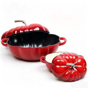 Vente en gros de cocottes en fonte émaillée personnalisées de 27 cm, grande capacité, en forme de tomate, résistantes au four, multifonctionnelles pour Thanksgiving - Product Image 5