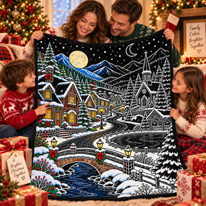 Couverture en peluche personnalisable pour village de Noël à colorier soi-même avec 24 marqueurs de couleur, en flanelle douce, pour la saison hivernale - Product Image 2