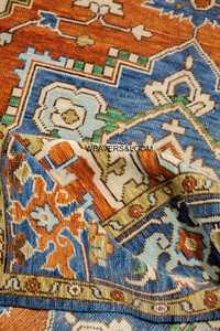 Tapis oriental noué à la main, tapis en laine géométrique tribal bleu, tapis Oushak rustique, style vintage, tapis turc pour salon - Product Image 5