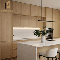 Ensemble de meubles de cuisine haut de gamme en placage de bois pour projet de maisonnette, avec évier, pour appartement - Design moderne et écologique