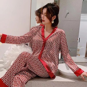 奢华冰丝睡衣套装女式春季开衫真丝睡衣长袖裤子可在客厅外穿居家服 - Product Image 3