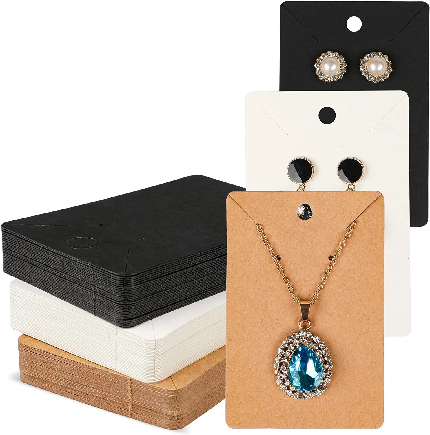 Wholesale Earrings Necklace Display Card Kraft Card Holder Cardboard for Jewelry Display Packaging with Self-sealing bag