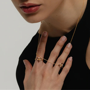 CANNER Bague fermée en argent sterling S925 plaqué or 18 carats avec zircone irrégulière de couleur blanche et rose fumée pour femmes - Product Image 4