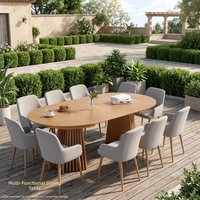 Grande table à manger ovale moderne en bois massif extensible pour famille nombreuse, pouvant accueillir 8 à 10 personnes confortablement, idéale pour une utilisation hôtelière